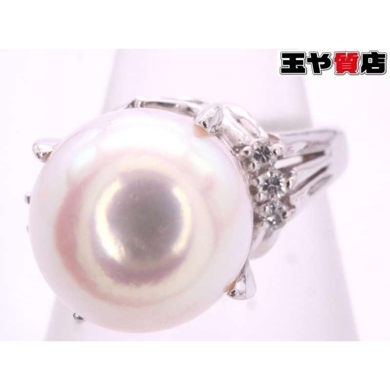 パール9ミリ ダイヤ0.06ct デザイン リング9号 pt900 プラチナ : 親切 