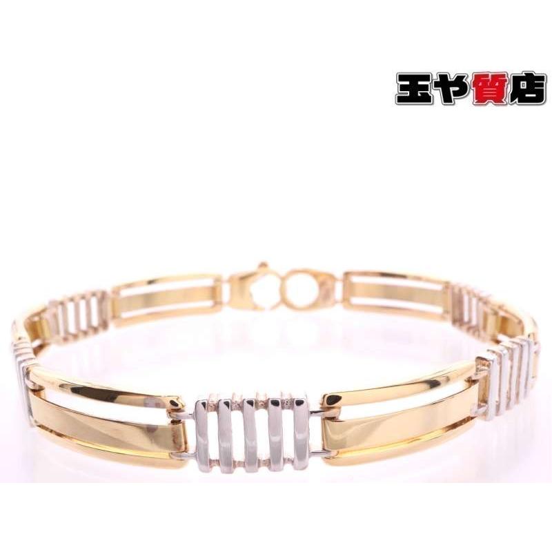 美品 二色 デザイン ブレスレット 18K K18YG K18WG イエローゴールド 