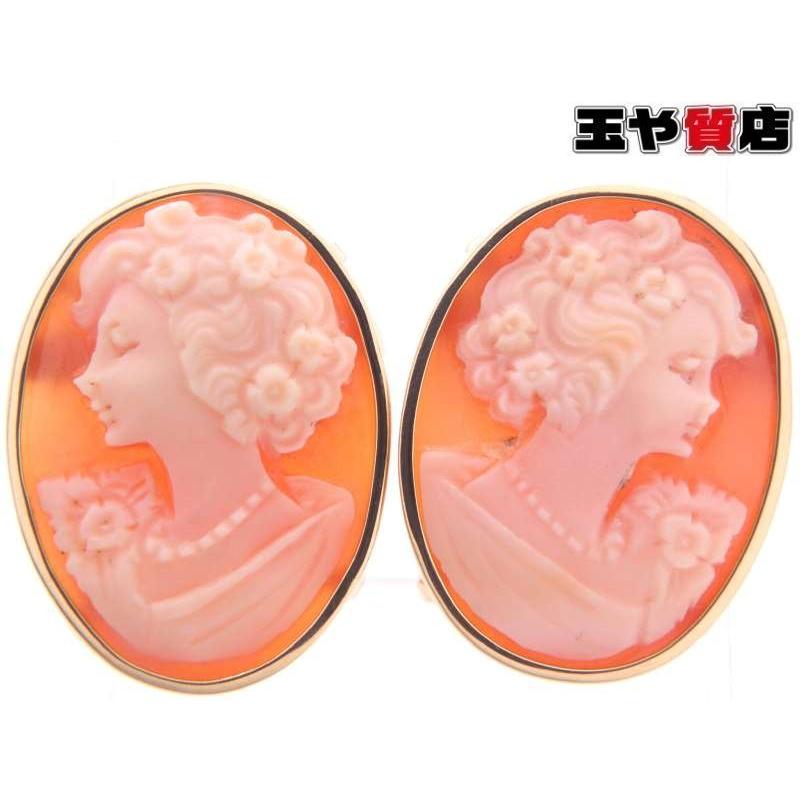 少女横顔 シェルカメオ ピアス K18YG イエローゴールド : 親切な 玉や