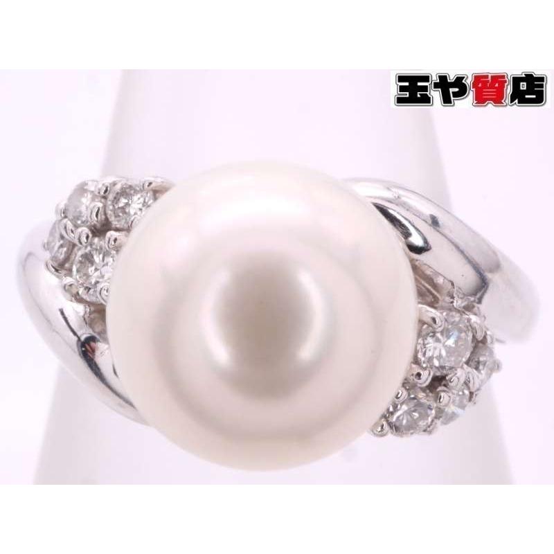 パール9ミリ ダイヤ0.18ct デザイン リング 12号 pt900 プラチナ