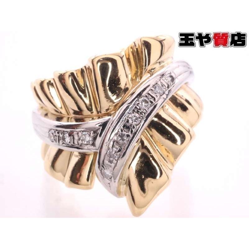 K18.PT900 リング　ダイア0.08 ダイヤ0.08ct デザインリング 11号強 pt900 K18YG プラチナ イエロー