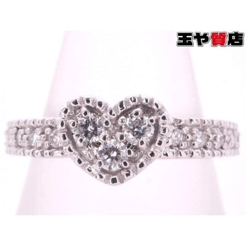 ポンテヴェキオ　ダイヤ0.14c K18WG ハート型リング　9号 Ponte Vecchio（ポンテヴェキオ） 美品 ダイヤ0.18ct ハートリング 9号
