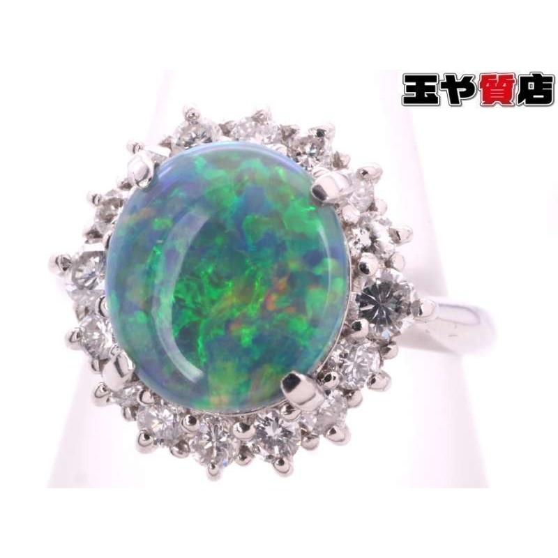 美品 ブラックオパール1.20ct ダイヤ0.39ct デザインリング 12号 pt900  