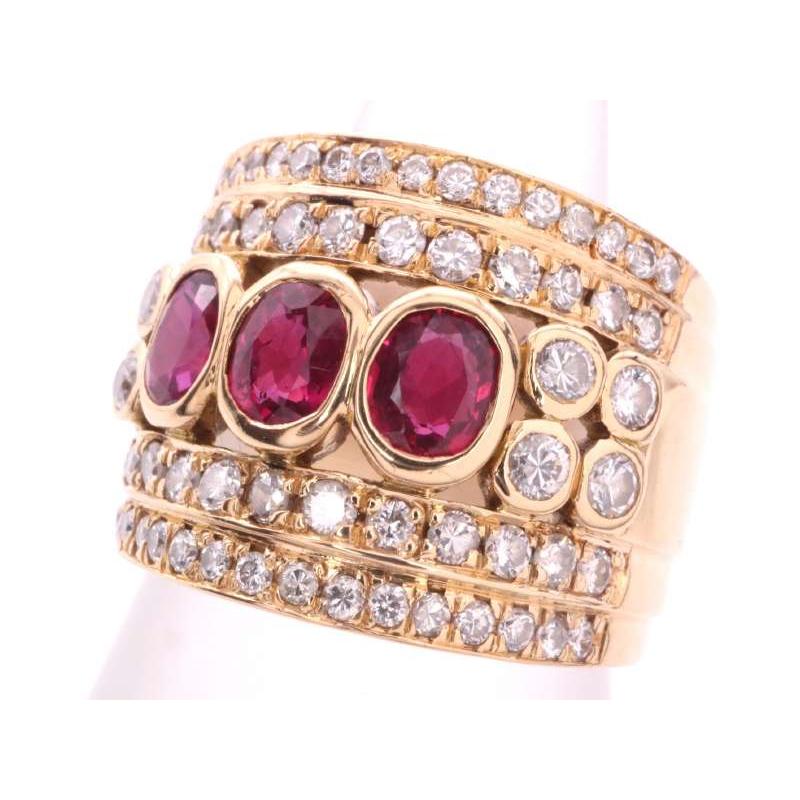 ルビー1.24ct ダイヤ1.00ct デザインリング 12号 K18YG イエロー 