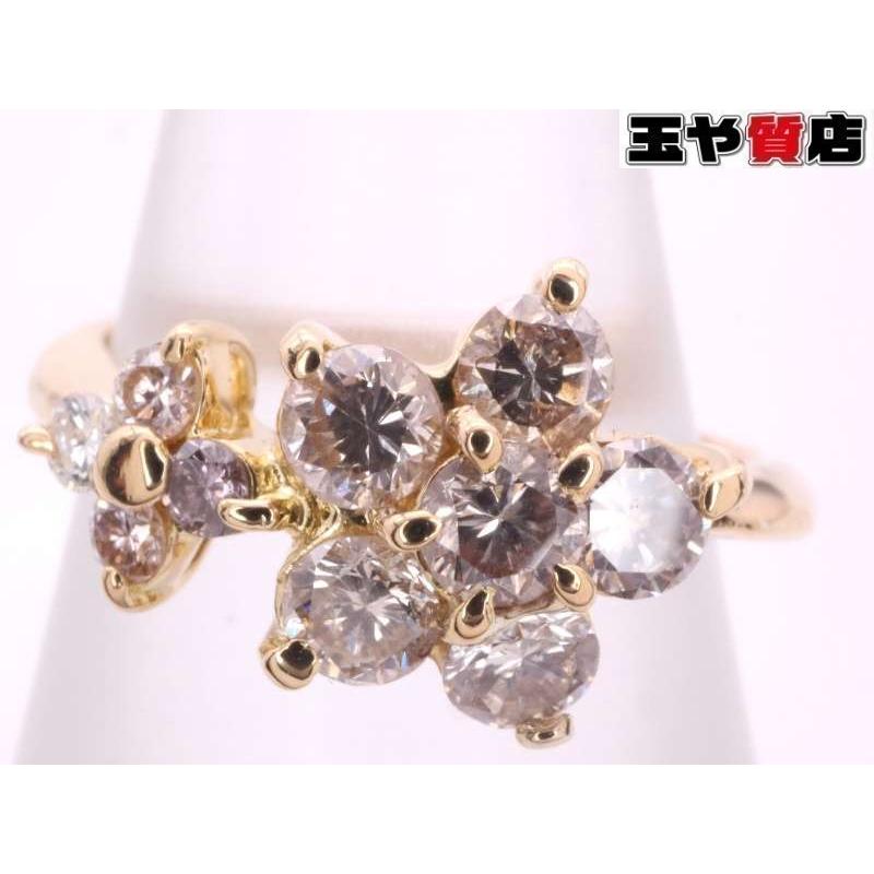 フラワーデザイン リング♡ ダイヤ0.58ct フラワーデザイン リング6号 K18YG イエロー