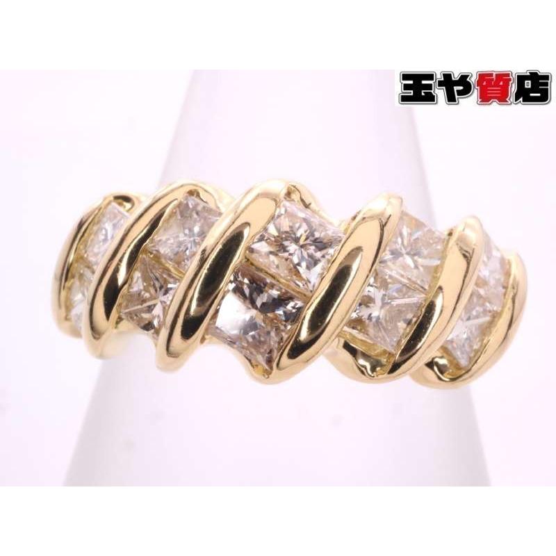 プリンセスカットダイヤ1.00ct デザイン リング12号弱 K18YG イエロー 