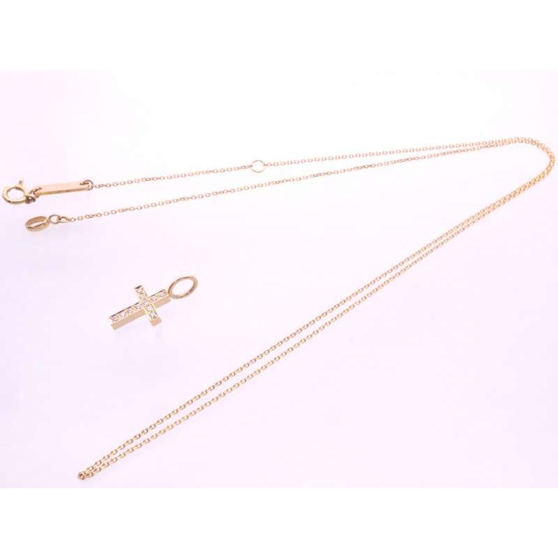 SJX ダイヤ0.07ct クロスペンダント ネックレス 750 K18YG イエロー