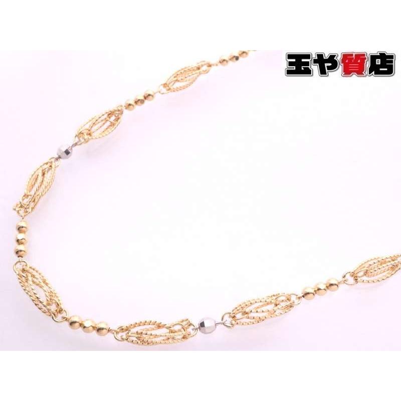 ミラーボール付 デザイン ロングネックレス pt850 K18YG プラチナ