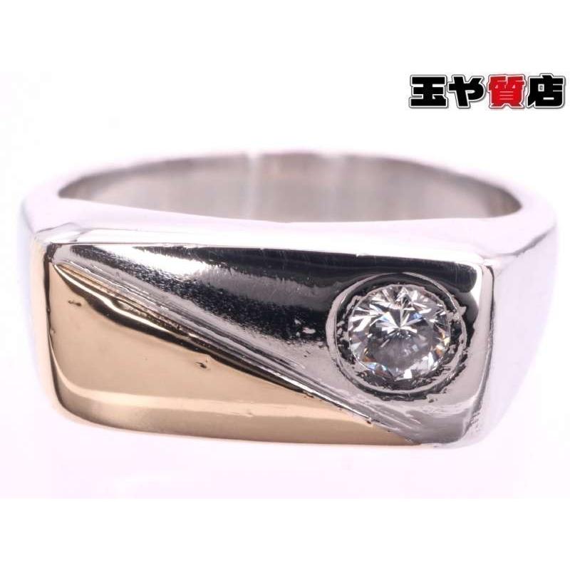 ダイヤ0.11ct 二色印台 リング15号 pt900 K刻印無し プラチナ イエロー 
