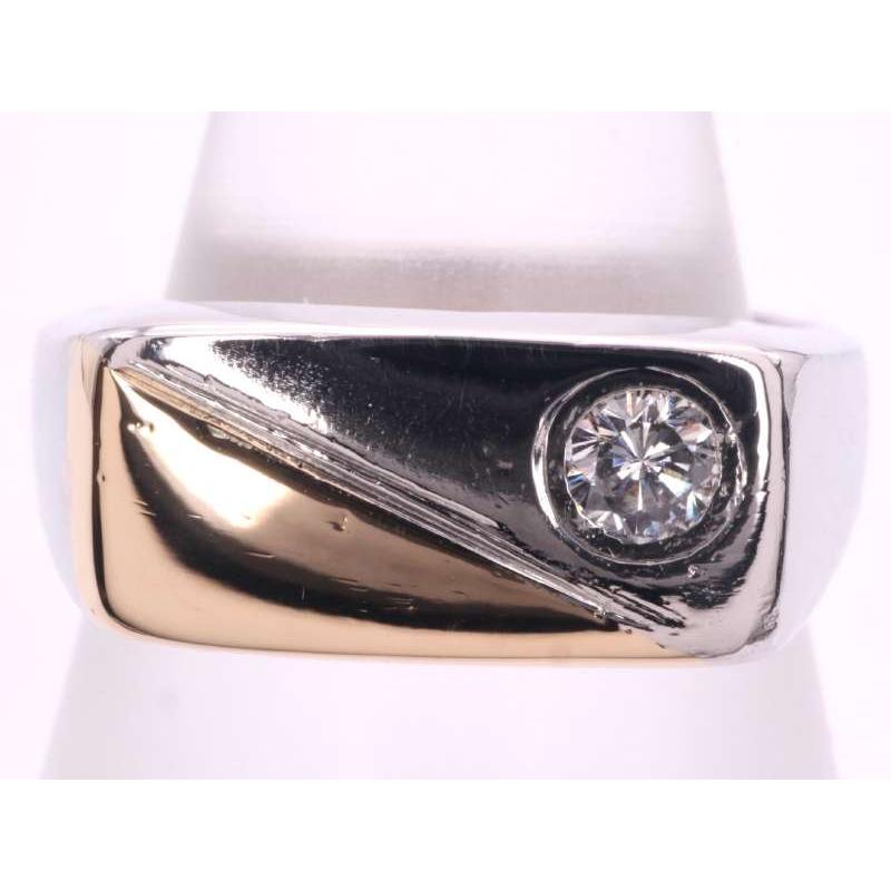 ダイヤ0.11ct 二色印台 リング15号 pt900 K刻印無し プラチナ イエロー 