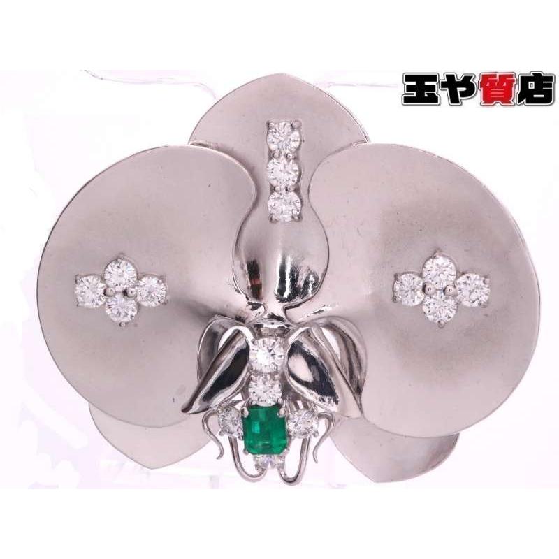 エメラルド0.455ct ダイヤ2.239ct デザイン ブローチ兼トップ pt900 