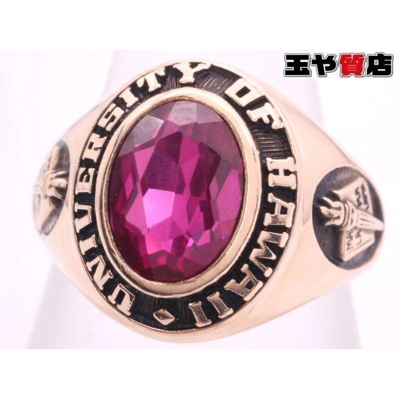 合成ルビー　リング　12号前後　18k？のような刻印有り ジャスティンズ 合成ルビー ハワイ大学 カレッジリング 12号 14K K14YG
