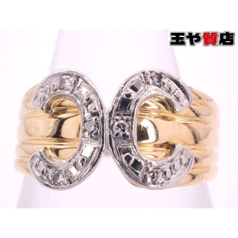 ダイヤ0.04ct CCモチーフリング 10号 K18YG pt900 イエローゴールド  