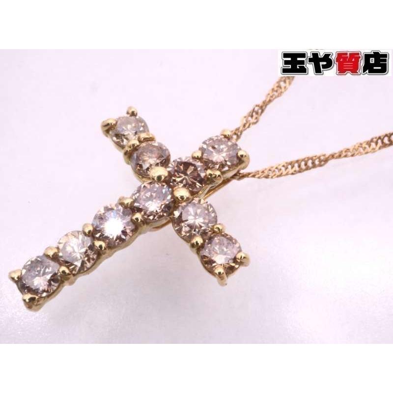 ブラウンダイヤ ダイヤモンド 0.50ct クロス ペンダント トップ K18YG 