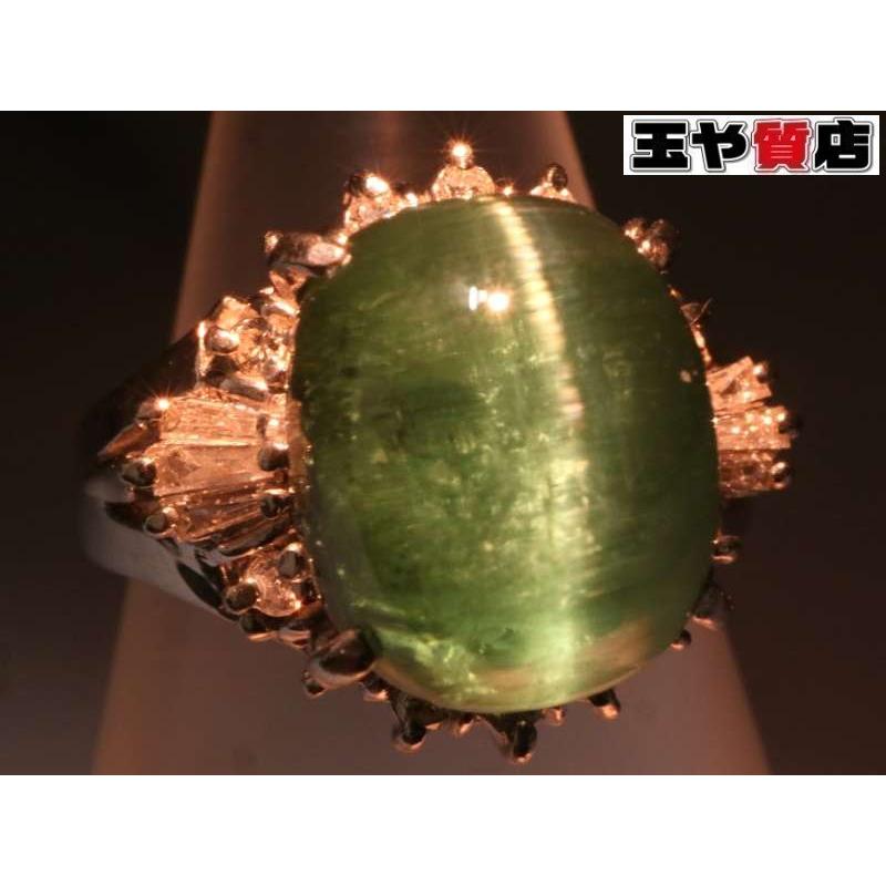 トルマリンキャッツアイ4.29ct ダイヤ0.18ct デザインリング8号