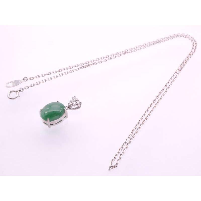 ひすい3.56ct ダイヤ0.10ct デザインペンダントネックレス pt850 K18WG 