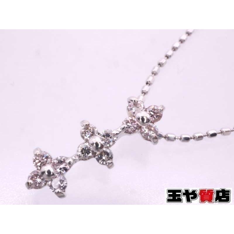 ダイヤ0.06ct フラワーモチーフペンダント ネックレス K18WG ホワイト