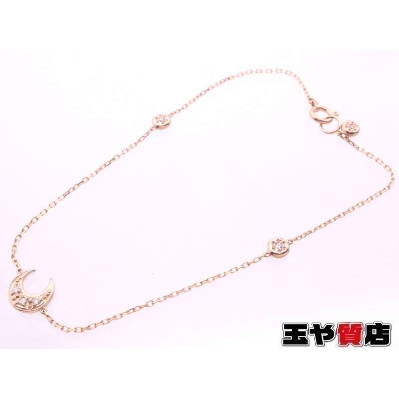 美品 ダイヤ0.05ct 三日月 デザインブレスレット K18PG ピンクゴールド