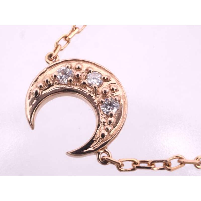 美品 ダイヤ0.05ct 三日月 デザインブレスレット K18PG ピンクゴールド