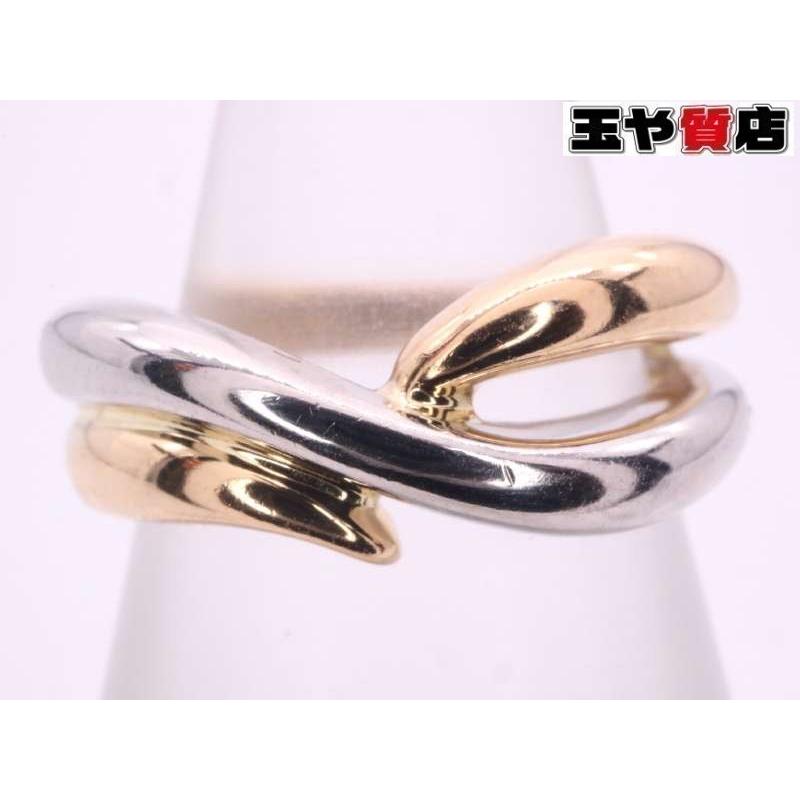 バイカラー デザインピンキーリング 3号 K18YG pt900 イエローゴールド