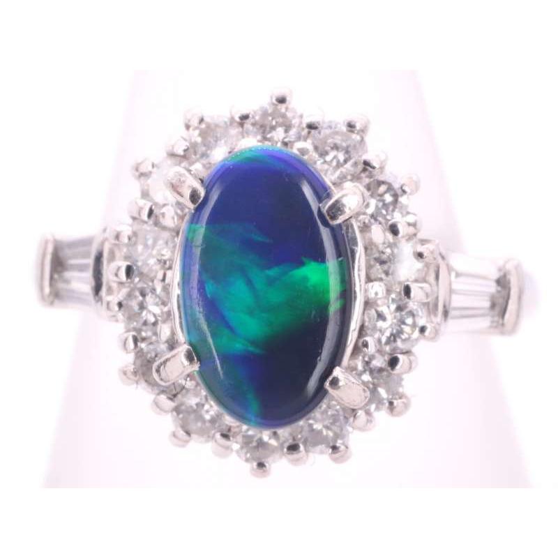 ブラックオパール0.64ct ダイヤ0.43ct デザインリング 10号弱 pt900 