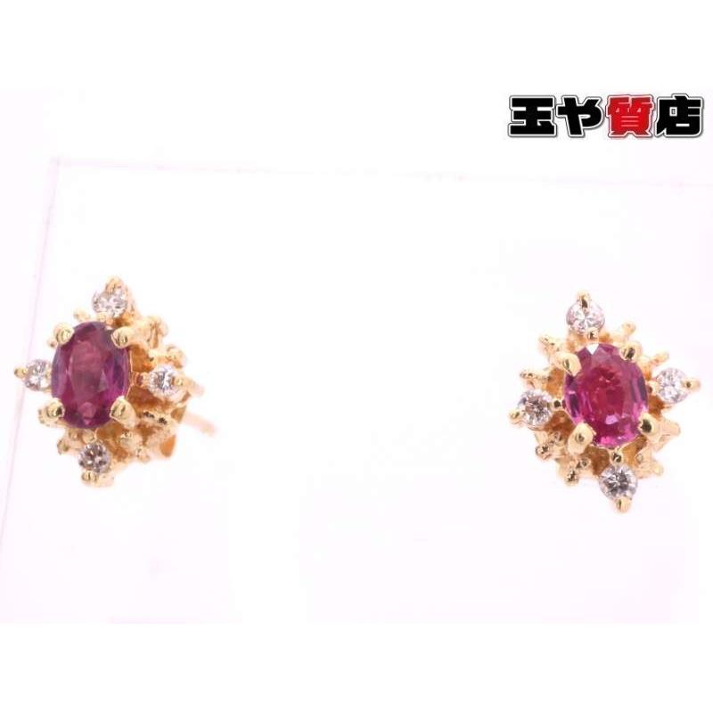 ルビー ダイヤ デザイン ピアス K18YG イエローゴールド : 親切な 玉や