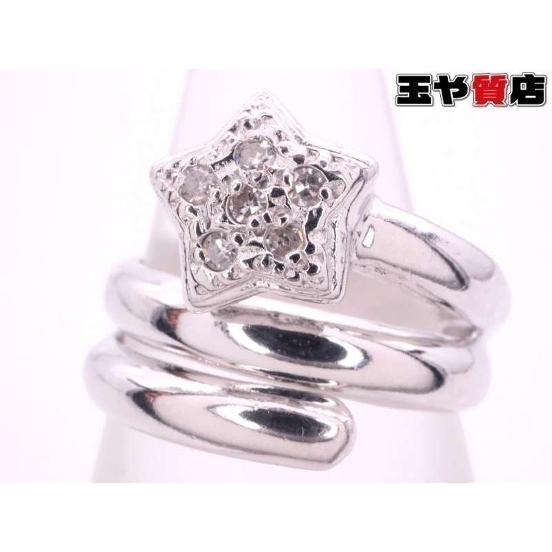 ダイヤ スター デザインピンキーリング5号 K14WG ホワイトゴールド