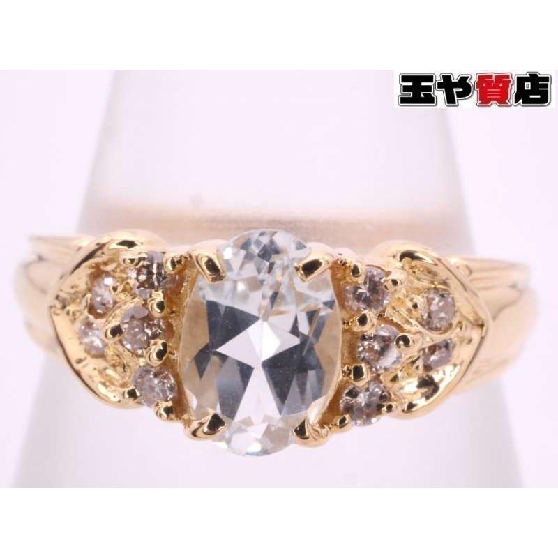 ブルートパーズ ダイヤ0.08ct デザインリング10号 K18YG イエロー