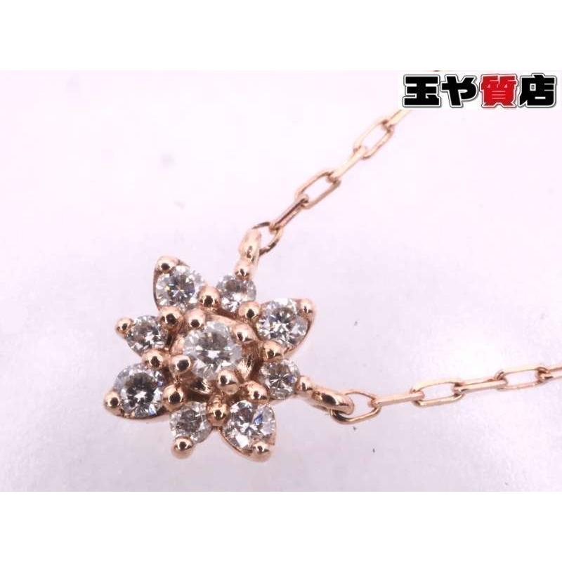 4℃ K10ピンクゴールド 花モチーフ ネックレス ダイヤモンド 【美品】 4℃（ヨンドシー） ダイヤフラワー デザインペンダント ネックレス