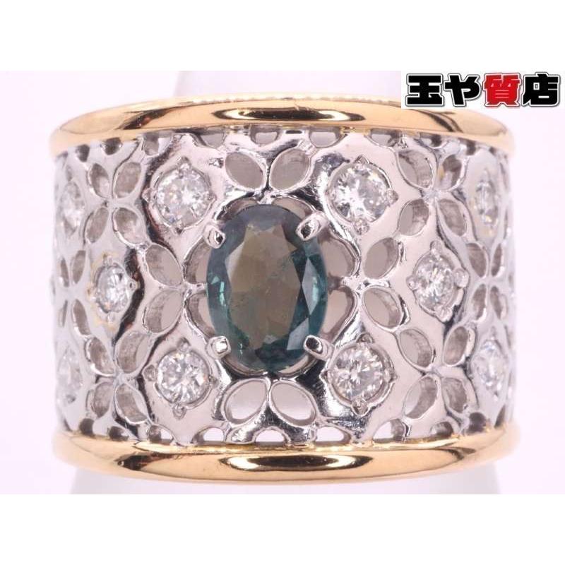 アレキサンドライト0.39ct ダイヤ0.39ct デザインリング 16号 pt900 