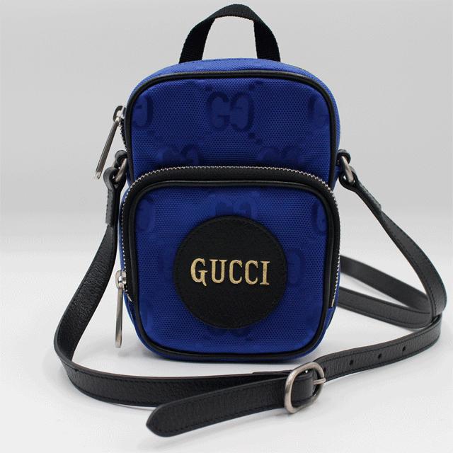 GUCCIナイロンxレザーオフザグリッドボディバッグブルーGG