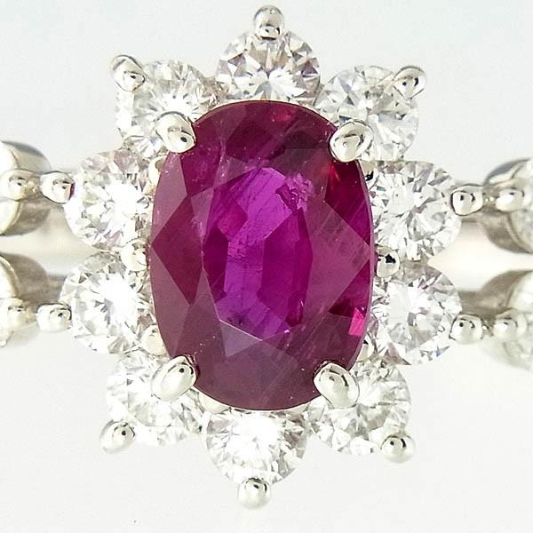 Pt900天然ルビー指輪 プラチナ ルビーリング R:1.026ct D 0.95ct