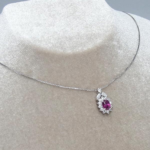 K18WG ネックレス Pt900ルビーペンダント付 R0.706ct D0.38ct 3.4g  