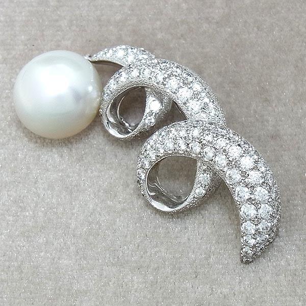 MIKIMOTO ミキモト真珠 K18WG ダイヤ入り南洋真珠ブローチ D MIKIMOTO ミキモト真珠 K18WG ダイヤ入り南洋真珠ブローチ D