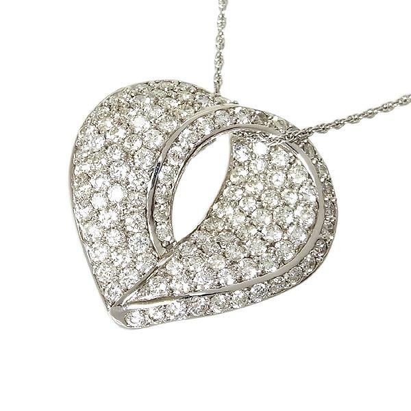 K18WG ネックレス ダイヤ入りハート型ペンダント D:2.85ct 10.5g 