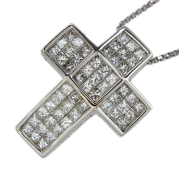 K18WG/Pt850 ネックレス ダイヤ入りクロス ペンダント D2.00ct/11.4g 