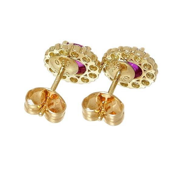 K18 ピンクサファイアピアス 0.821ct D0.33ct 3.0g ルビー オーバル  