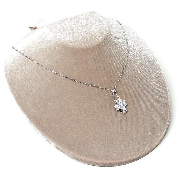 750WGネックレス メレダイヤ入 クロスペンダント付ネックレス F.D1  