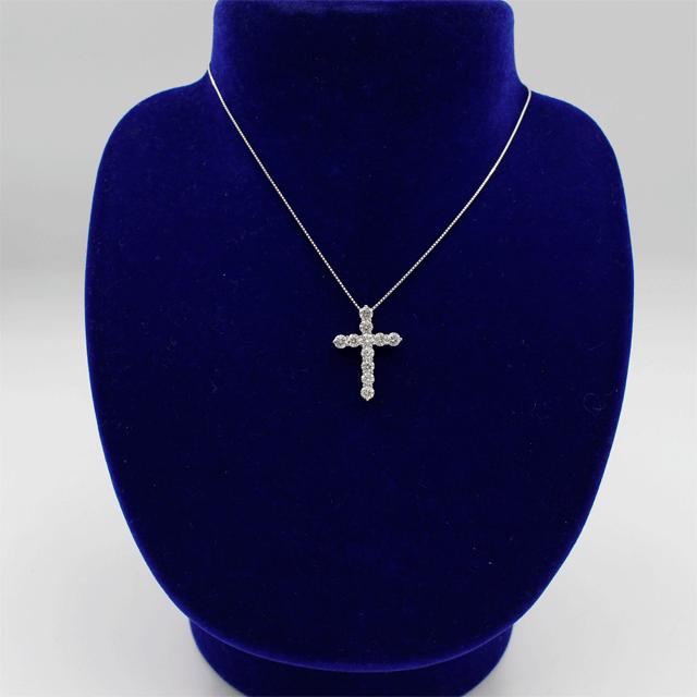 pt850/Pt900 ダイヤ入りクロスペンダントネックレス D:1.50ct 4.0g 