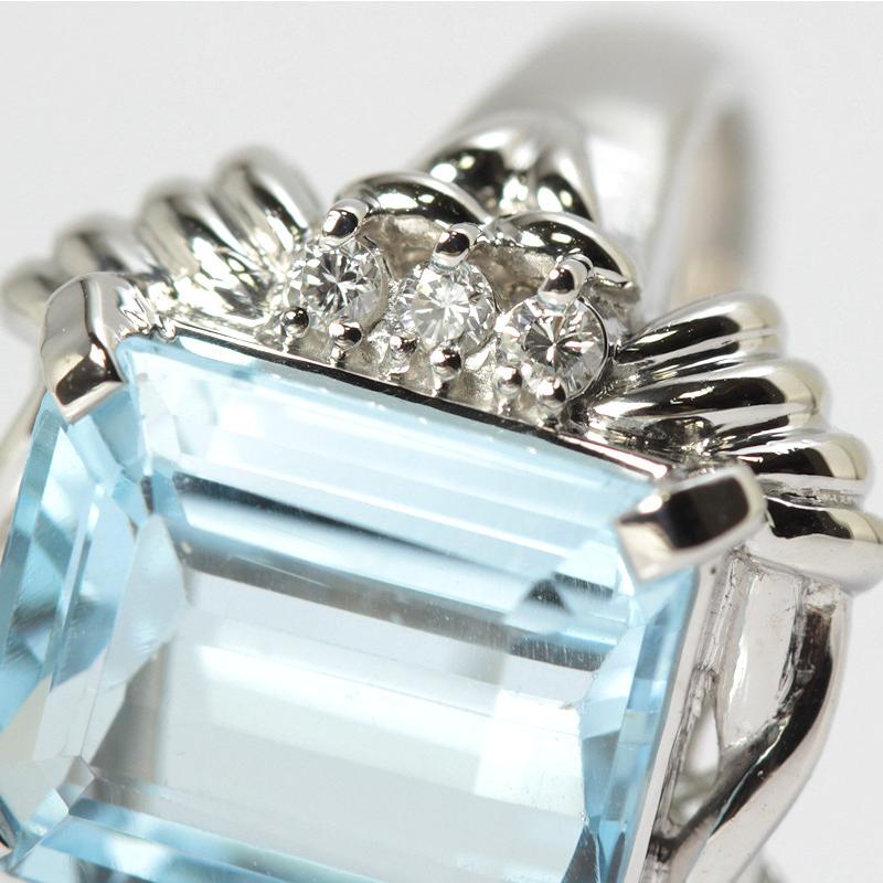 大粒 天然 ブルートパーズ リング ダイヤモンド 0.08ct 9号 プラチナ 