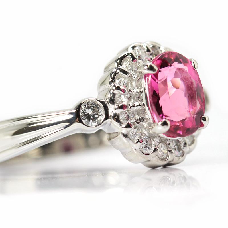 Pt900 天然 ピンクトルマリン リング 0.97/0.24ct プラチナ 13号 指輪 
