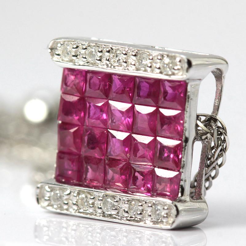K18WG 天然 ルビー ダイヤモンド ネックレス 1.00/0.07ct 18金 