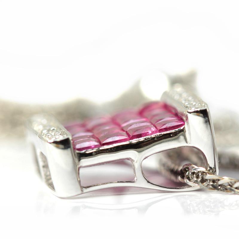 K18WG 天然 ルビー ダイヤモンド ネックレス 1.00/0.07ct 18金