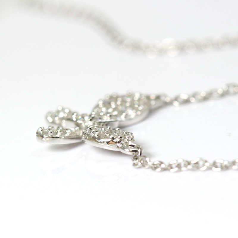 K18WG 蝶 ダイヤモンドネックレス 0.16ct 40.5cm 18金 ホワイト