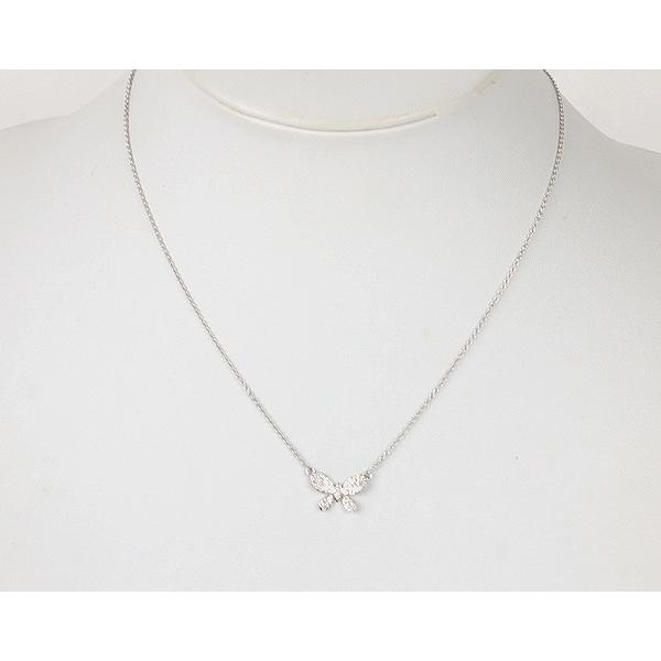 K18WG 蝶 ダイヤモンドネックレス 0.16ct 40.5cm 18金 ホワイト