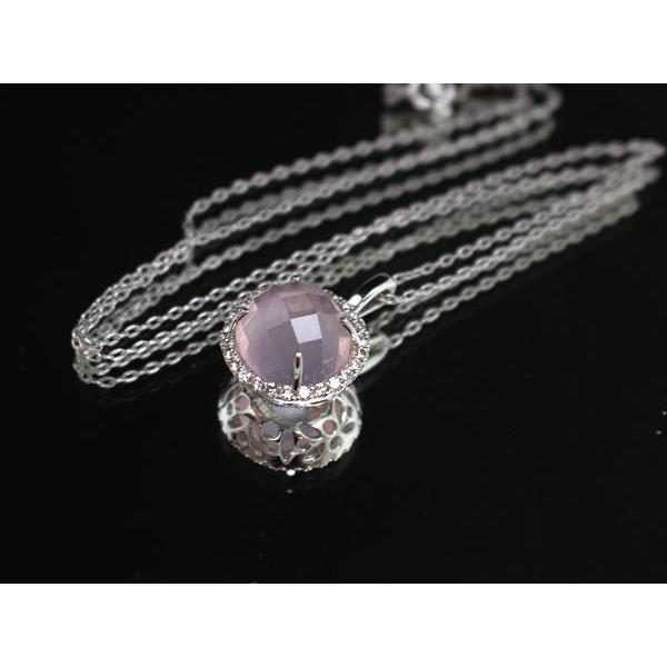 K18WG 天然 ローズクォーツネックレス 40cm 5.19ct ダイヤモンド 0.30  