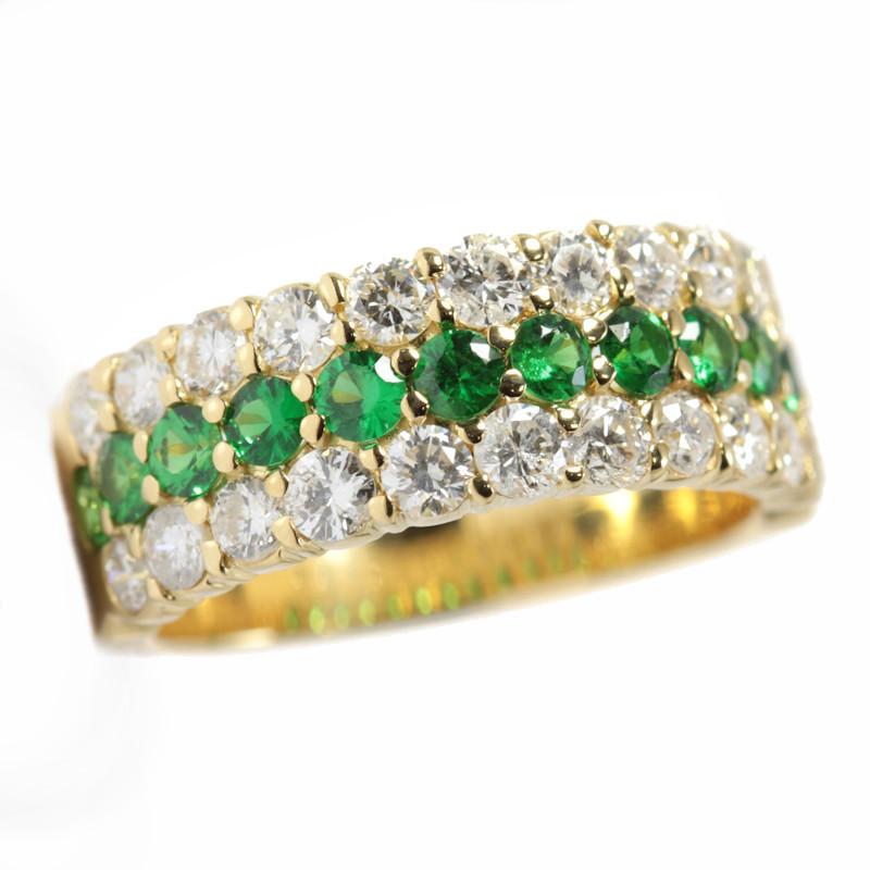 K18 天然 グリーンガーネット ダイヤモンド リング 0.71/1.24ct 13号  