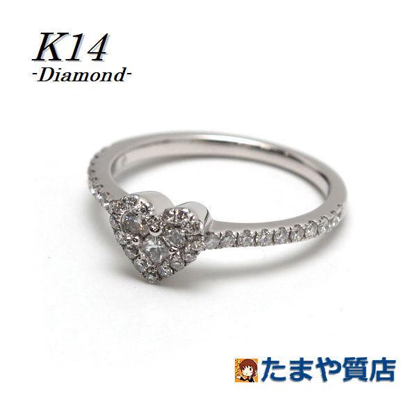 K14WG ハートモチーフリング 10.5号 ダイヤモンド 0.53ct 14金