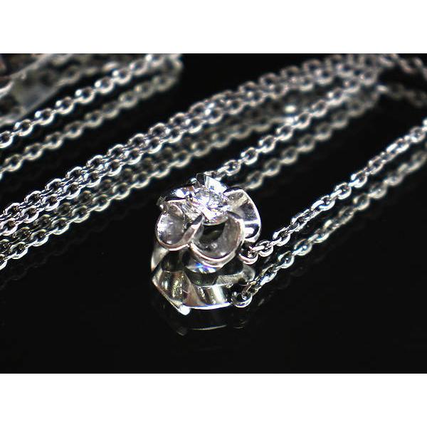 Pt850 フラワーモチーフダイヤモンドペンダント 約40cm 0.38ct 
