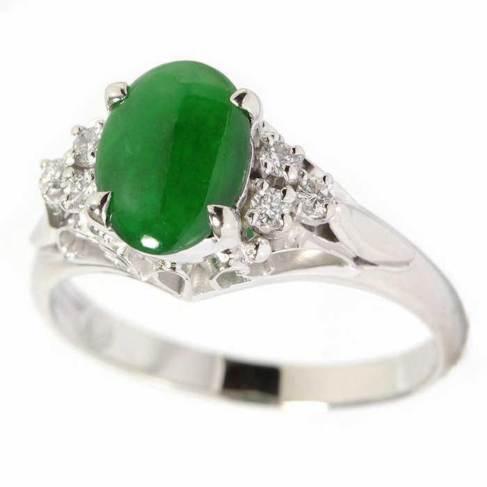 Pt900 三越 天然 翡翠 ヒスイ リング 10号 ダイヤモンド 0.09ct